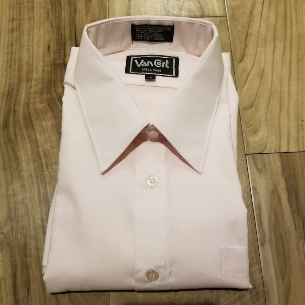 Nos Vintage Van Cort Mens Shirt Size 16 Pink Short Sleeve Button Up Dress Shirt